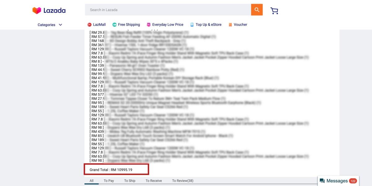 cara semak perbelanjaan lazada