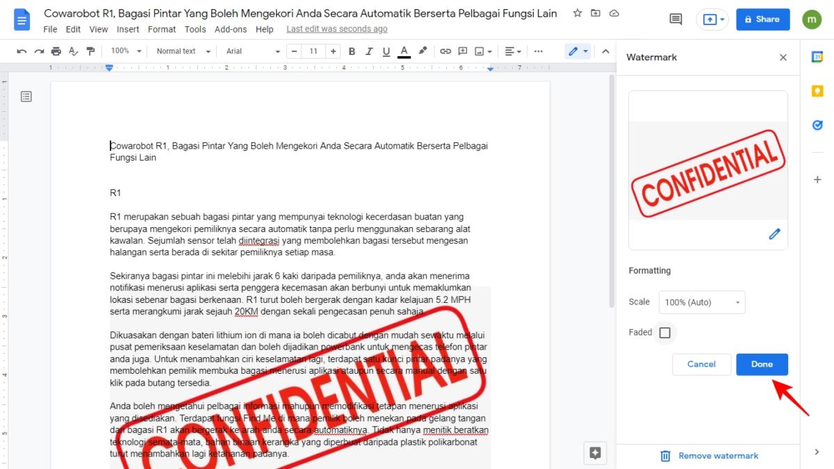 buat watermark dalam Google Docs