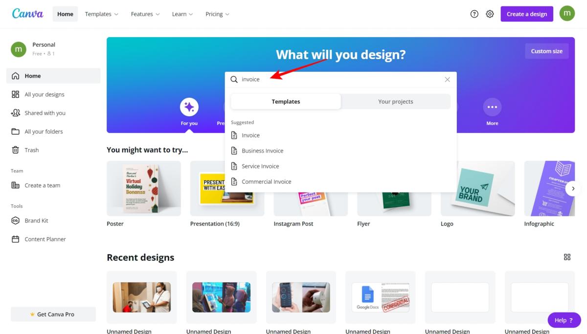 cara buat invoice canva
